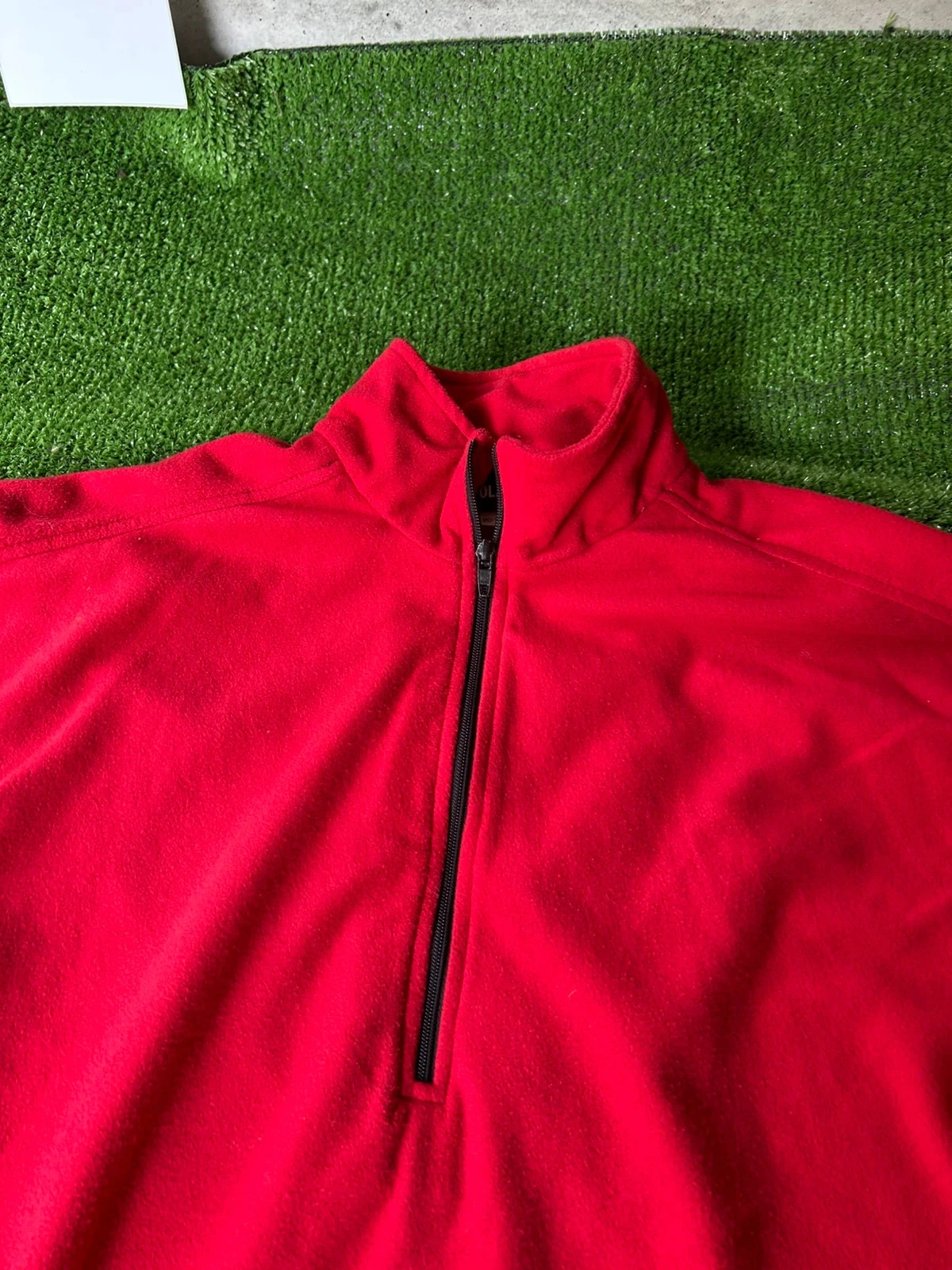 Red fleece pullover with quarter zip and half zip, Polartec, size L – photo 6